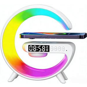 Mini Wireless Speaker with Bluetooth Lamp, Atmosphere Lamp, Wireless Charging, Alarm Clock,Smart LED Table Lamp, Night Light, Birthday Gifts for Girls Boys Party Aged 4-12 (White)