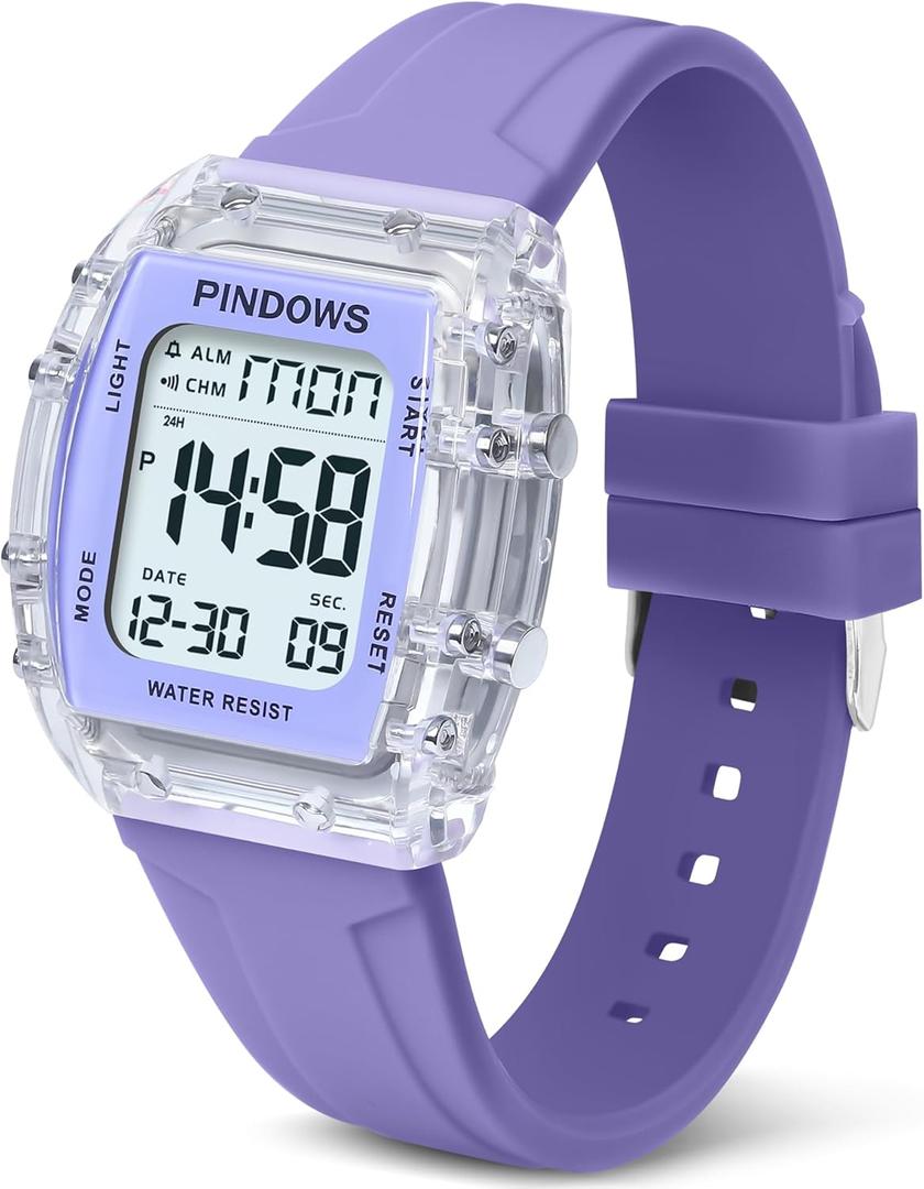 Women Watch for Women Teenagers Watch Outdoor Sports Digital Watches for Ladies Students Waterproof Watches with Alarm Stopwatch Countdown Dual-Time Hourly Chime Function High Brightness Light (Purple)
