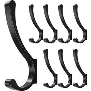 Coat Hanger Hooks Wall Mount - Backpack Hooks,Metal Wall Hooks For Hanging Heavy Duty,Screw In Hooks For Hanging Clothes,Black Coat Hooks For Wall,Purse Hanger For Wall,Wall Mounted Bag Hooks (8 Pack)