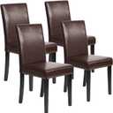 FDW Dining Chairs Set of 4,Dining Room Chairs,Side PU Cushion Chairs with Waterproof Surface and Wood Legs,for Kitchen Restaurant and Living Room,Leather Brown