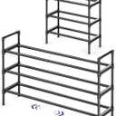 Kitsure Shoe Rack for Closet - Expandable Shoe Rack for Front Door Entrance, Rustproof Shoe Organizer for Entryway with Portable Handles, Black, 17.3~30.2 x 22.4
