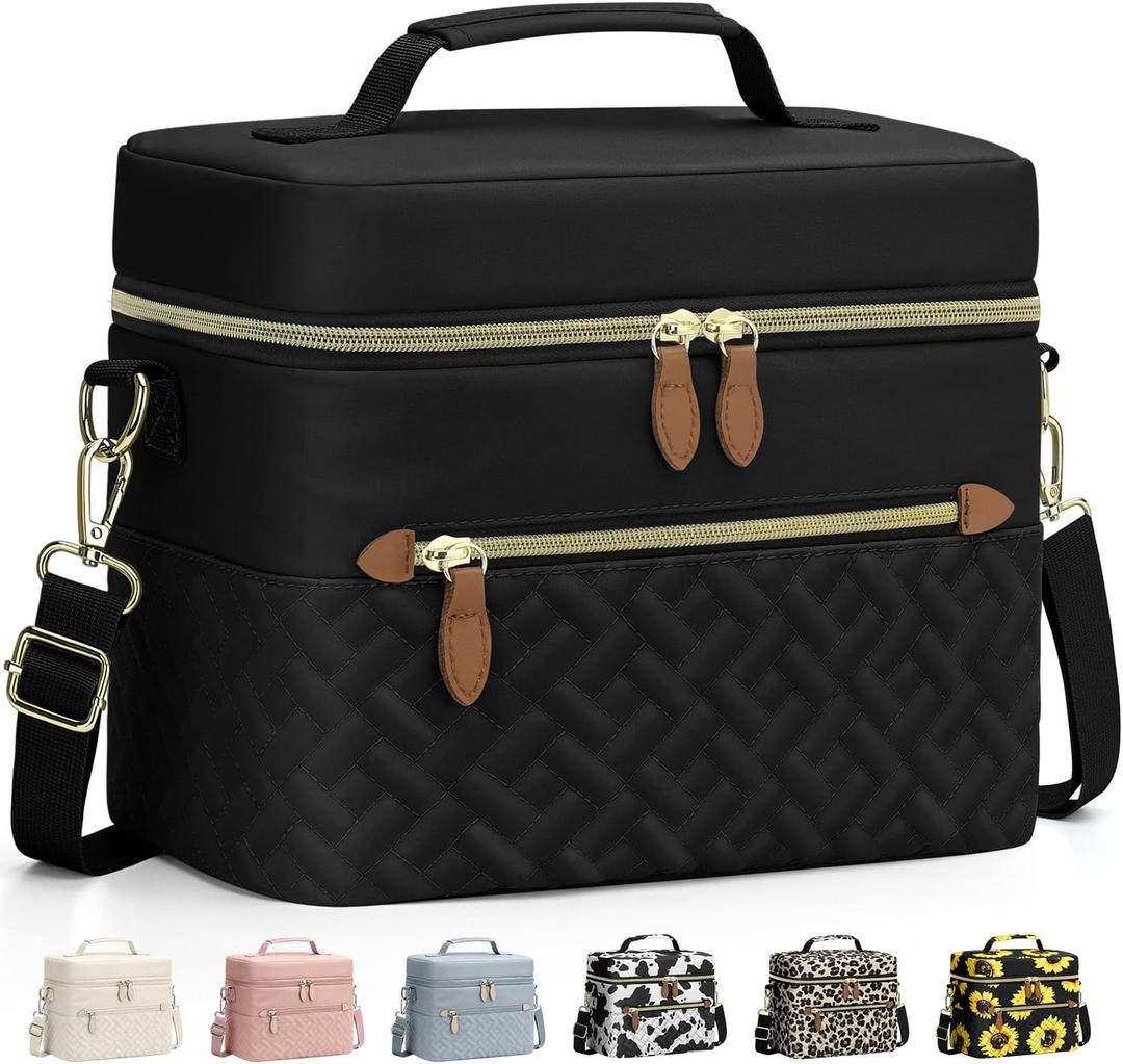 Capolo Lunch Box for Women, Men, Adults, Insulated Lunch Bag Leakproof Lunch Cooler Box with Removable Strap, Cute Lunch Tote Bags, Reusable Thermal Lunchbox for School Work Picnic(Small, Black)