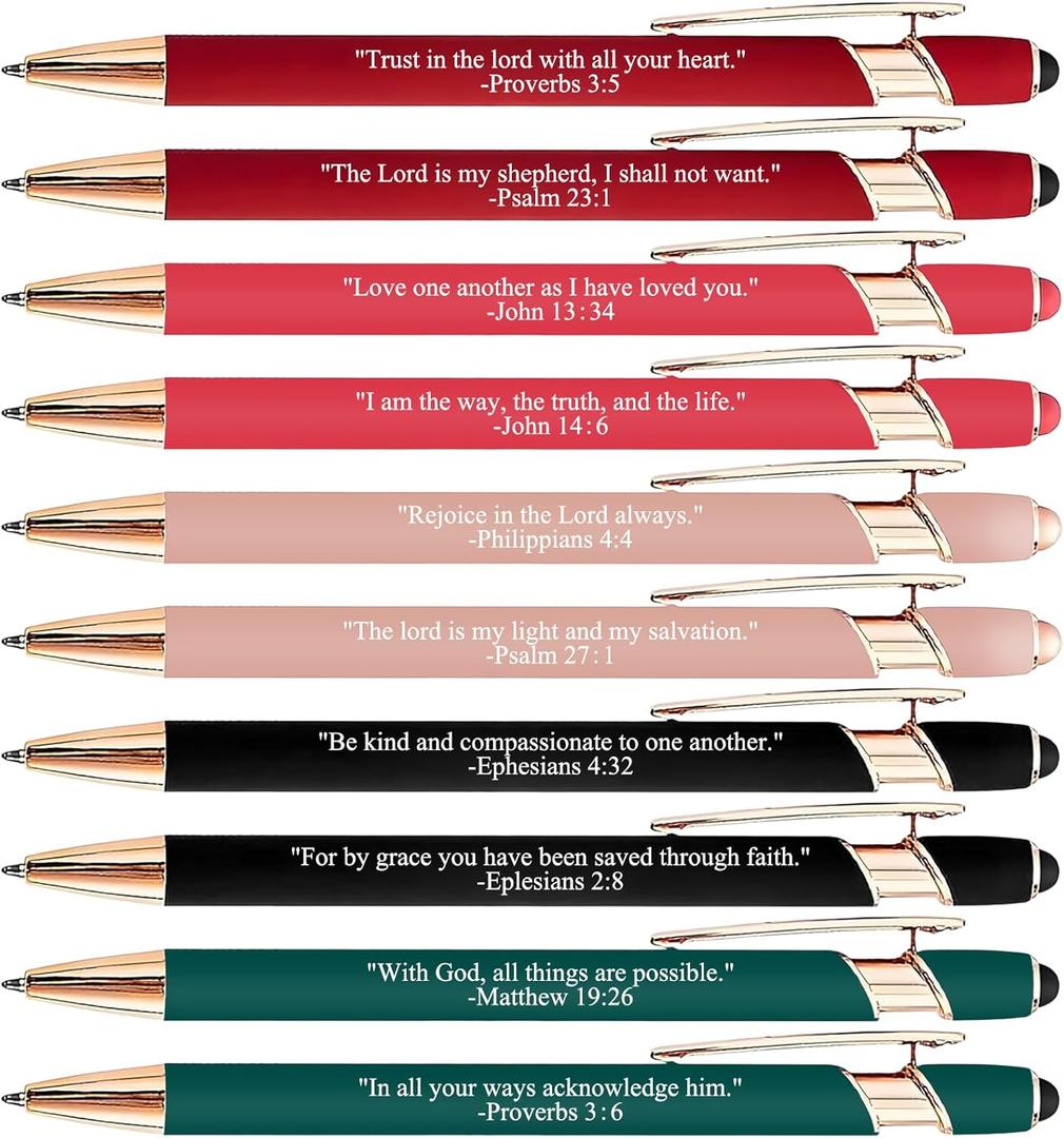 Bible Verse Ballpoint Pens with Stylus, Retractable Christian Writing Pens Inspirational Religious Gifts for Bible Study, Daily Journaling, School & Office Supplies (10)