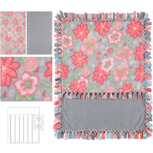 Chumia 1 Pc DIY Tie Blankets Fleece Kit No Sew Blanket Kit Include 50x60 Inch Pink Flowers No Sew Fleece Fabric and Ruler Template DIY Throw Making for Bed Couch