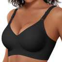 Vertvie Womens Wireless Jelly Bras No Underwire Push Up Seamless Bra Supportive Full Coverage Bralette Regular and Plus Size (Black, XXL)