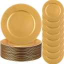 Jinei 36 Pack Beaded Charger Plates 13 Inch Round Charger Plates Vintage Table Decoration Reusable Dinner Tray for Table St Patricks Day Easter Wedding Holiday Party Decoration(Gold)