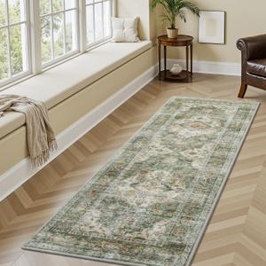 AMOAMI-2X6 Runner Rug-Washable Runners for Hallways-Soft Non Slip Bedside Rugs for Bedroom-Vintage Long Rug for Hallways Entryway Laundry Room Stair Kitchen Bathroom Olive Green