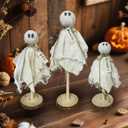 Halloween Ghost Decor - 3PCS Primitive Wooden Ghost Kit for Farmhouse Table Centerpieces Shelf Mantel Kitchen Decor (Set of 3, Natural)