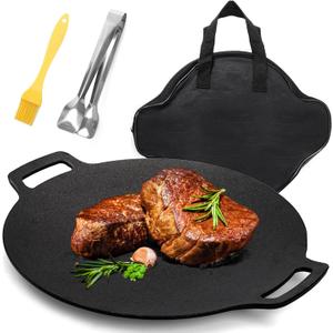 Korean BBQ Grill, Nonstick Round Griddle Pan with Bag, 12 Inch 6 Layer Coating BBQ Griddle, Cast Iron Griddles for Stove Top, Induction, Outdoor Camping, Tawa Roti Pan