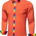 YOHOWA Mens Dress Shirts Business Button Down Long Sleeve Casual Collar Cuff Contrast Formal Shirts Wedding Party Casual Prom (Large, Orange Rainbow Stripe a)