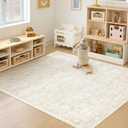 5x7 Area Rugs for Living Room: Washable Vintage Floral Rug Low Pile Non-Slip Boho Carpet for Bedroom Nursery Dining Room (Beige, 5'x7')