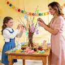 JULMELON 18Pcs Easter Hanging Rabbit Ornaments, 3 Styles Glitter Colorful Small Easter Bunny for Hanging Foam Bunny Ornaments for Easter Tree Spring Party Supplies Home DIY Decoration