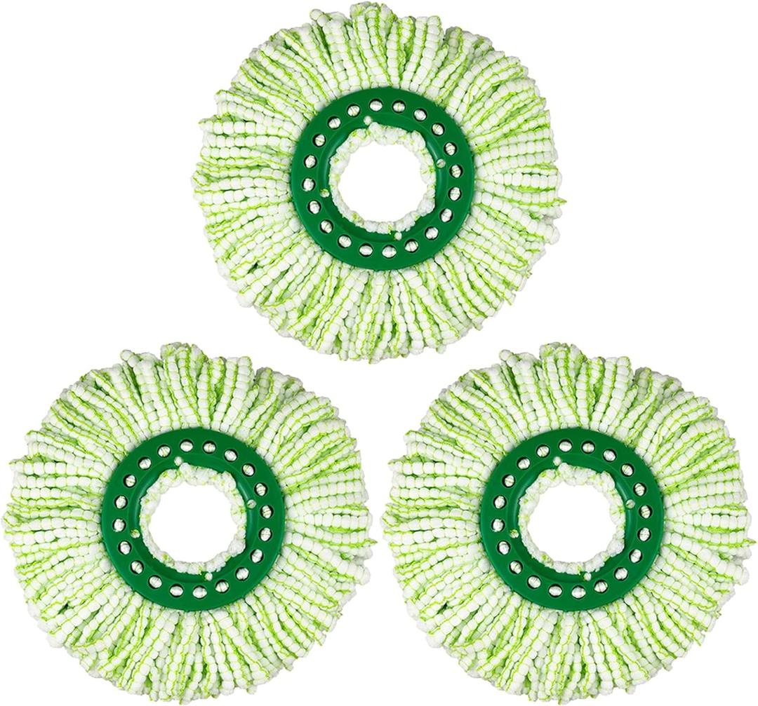 3 Pack Mop Replacement Heads for Libman Tornado Spin Mop System, Microfiber Head Mop Refills for Libman Tornado Spin Mop, Easy to Replace, Machine Washable, Green & White