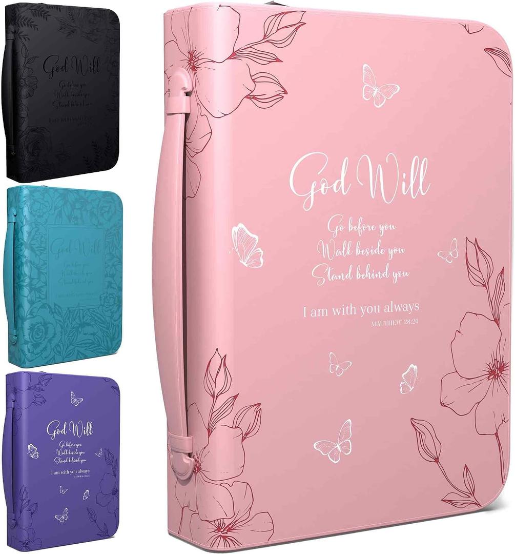 DEHITE Bible Cases for Woman — Leather Bible Covers for Women — Carrying Bag for Woman — Pen Slots — Zippered Pocket — Premium Faux Leather Holder — Christian Floral Accessories