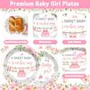 Justforjoyful 200Pcs Floral Baby Girl Shower Plates and Napkins Decoration Pink Girl Party Tableware Dinnerware Set Spring Rose Gold Paper Plates for Baby Gender Reveal Party Supplies Serves 50