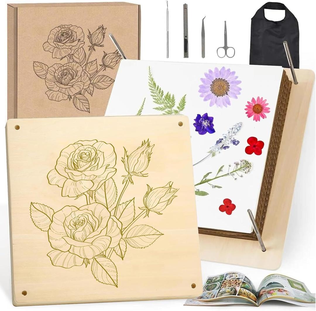 GTQYYF Extra Large Flower Press Kit 10.8 x10.8 inches with Storage Bag,Solid Wood Flower Press Kit - DIY Arts and Craft Kit 10 -Layers, Ideal Gift for Flower & Plant Lovers