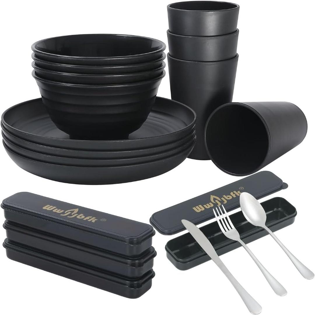 28pcs Wheat Straw Dinnerware Sets, Microwave Safe Wheat Straw Plates and Bowls Sets for 4, Large Plates, Bowls, Cups