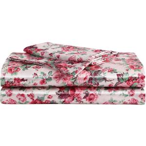 Betsey Johnson - Twin Sheets, Luxurious Satin Bedding Set, Smooth & Silky Home Decor (Vintage Floral Pink, Twin) (Queen)