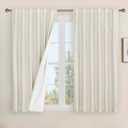 LAMIT Linen 100% Blackout Window Curtains for Bedroom, 45 Inches Linen Textured Thermal Farmhouse Curtains Back Tab and Rod Pocket Window Panels with White Liner, 2 Panels, 52 x 45 Inch, Ivory