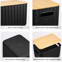 Ohmlove 4 Packs Storage Bins with Bamboo Lids - Plastic Storage Containers with Lids Stackable Storage Box: Storages Baskets for Organizing Desktop Closet Playroom Classroom Office, Black