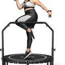 BCAN Adult Mini Trampoline, 40" Fitness Trampoline with Bungees, U Shape Adjustable Foam Handle, Stable & Quiet, Indoor Outdoor Workout-Silver