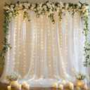 White Tulle Backdrop with Fairy Lights for Parites Wrinkle-Free Shiny Sheer Curtain Photo Back Drop Drapes for Baby Shower Birthday Party Photography Home Decorations