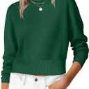 ANRABESS Womens Long Sleeve Sweaters Cropped Crew Neck Business Casual Light Weight Sweater Tops Fall Fashion Clothes 2025 (Medium, Forest Deep Green)