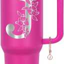 Personalized 40 oz Monogrammed Tumbler with Handle & Flip Straw, 100% Leak Proof stainless steel Insulated Tumbler, Customized Initial Funny Gifts for Women Mom Sisters Coworker, J