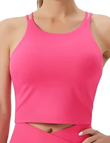 THE GYM PEOPLE Women's Cross Back Sports Bra Halter Neck Workout Crop Tank Tops with Removable Pads, M
