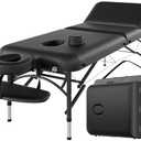CLORIS 84" Professional Massage Table Portable 3 Folding Lightweight Facial Salon Spa Tattoo Bed Height Adjustable with Carrying Bag & Aluminium Leg Hold Up to 1100LBS (Black-3 Section-aluminum Leg)