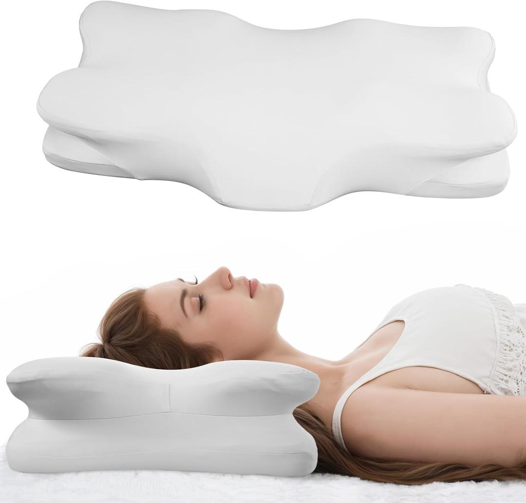 Ergonomic Double-Wing Cervical Neck Pillow  Orthopedic Memory Foam Neck Support Pillow for Side Sleepers, Cervical Spine Alignment & Shoulder Pain Relief