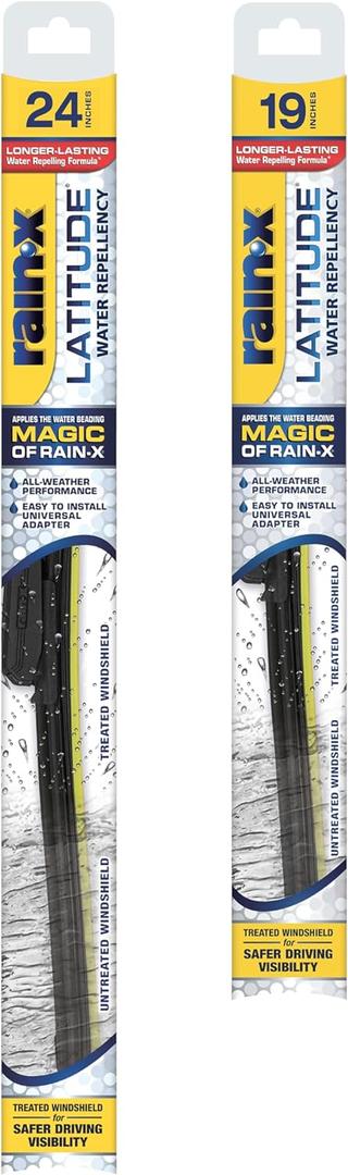 Rain-X 810160 Latitude 2-In-1 Water Repellent Wiper Blades, 24" and 19" Windshield Wipers (Pack Of 2), Automotive Replacement Windshield Wiper Blades With Patented Rain-X Water Repellency Formula