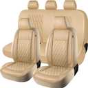 CAROMOP Faux Leather Car Seat Covers Full Set,Luxury and Comfortable Covers for Cars,Split Bench Compatible Car Interior Covers,Universal Fit for Suvs,Vans,Trucks,Airbag Compatible(5-Seat Beige)