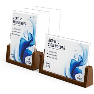 Walnut Wood U-Base 5"x7"Sign Holder Set  Premium U-Shaped Tabletop Display Stand with Clear Acrylic Panels,4Pack (3 Vertical + 1 Horizontal)5*7inches  Ideal for Photo, Menu, QR Code, Caf, Home Dcor