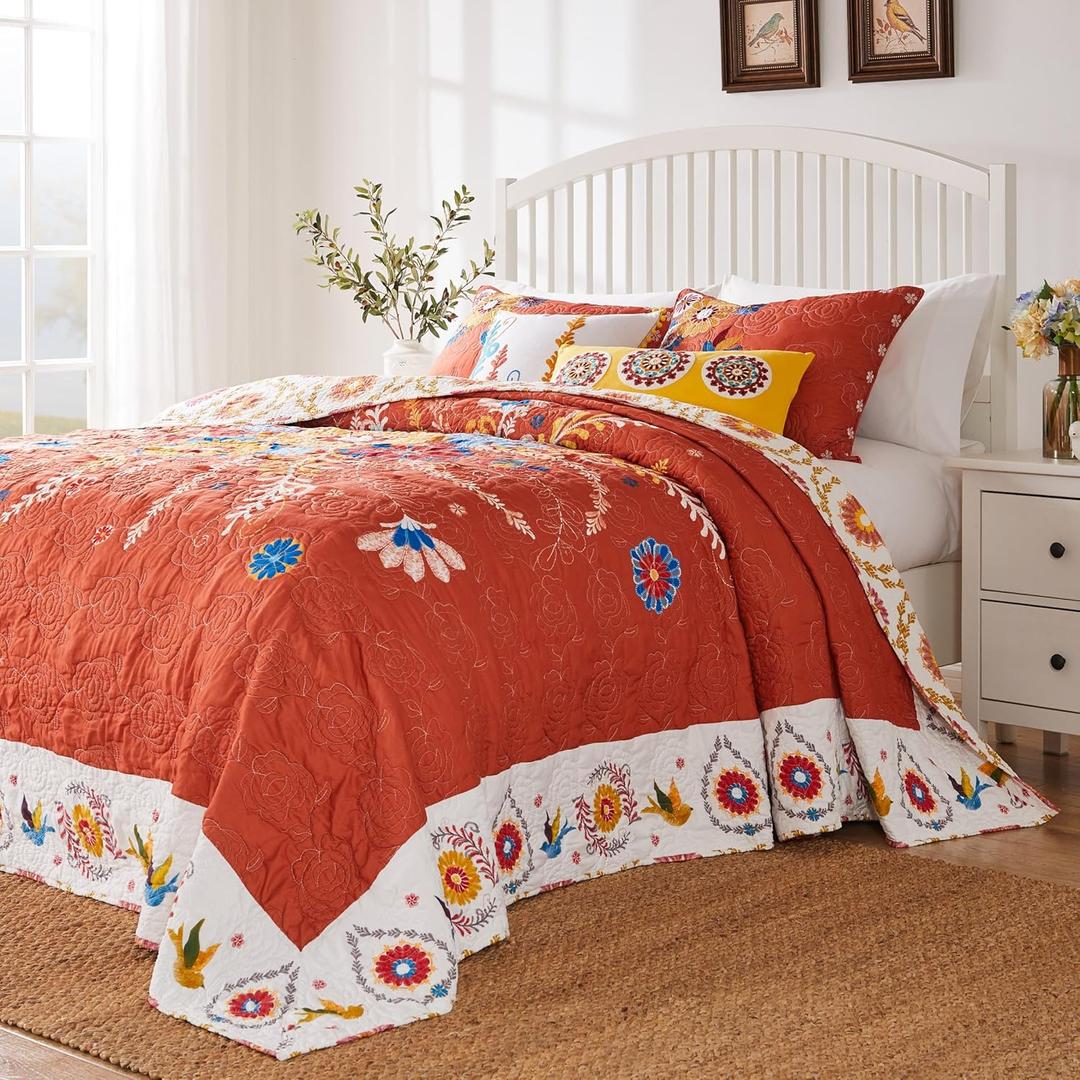 Greenland Home Barefoot Bungalow Topanga Quilted Bedspread Set, 3-Piece Jumbo Queen, Multi