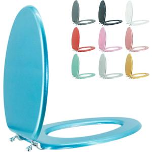 BLOFDE Elongated Toilet Seat Wood Toilet Seat Prevent Shifting with Zinc Alloy Hinges American Standard Size Toilet Seat Easy to Install also Easy to Clean (Elongated, Sapphire Blue)