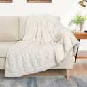TOONOW Faux Fur Luxury Throw Blanket,Double Side Soft Fluffy Shaggy Fuzzy Blanket for Couch Sofa Bed (Cream, Throw)
