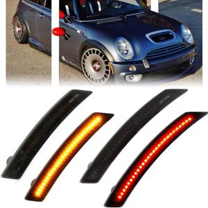 4 PCS Amber/Red Front Rear LED Side Marker Lights Assembly Replacement for BMW Mini Cooper R50 R53 02-06 R52 Covertible 04-08, Smoked Lens Front Rear Bumper Marker Lamps Reflectors, Accessories