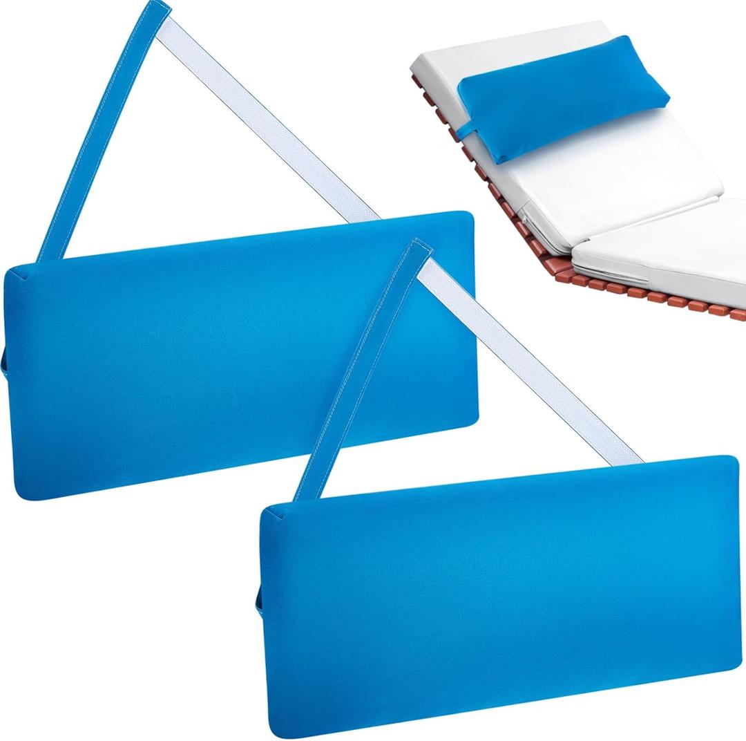 Ripeng 2 Pcs Headrest Pillow Pool Furniture Lounge Chair Pillows Patio Furniture with Adjustable Elastic Tape Band Head Support for Pool Patio Chairs Beach(Blue)