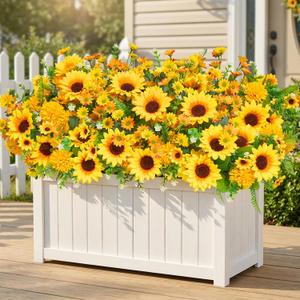 16 Bundles Artificial Flowers for Outdoors,UV Resistant Faux Sunflowers and Daisies Flowers for Outdoor Planters Front Porch Garden Patio Spring Summer Decoration
