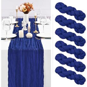 Showgeous 6 Pack Royal Blue Cheesecloth Table Runner Gauze Table Runner 10FT Long Semi-Sheer Table Runner Boho or Rustic Wedding Table Decor for Wedding Decor Arch Draping Bridal Shower Holiday Party