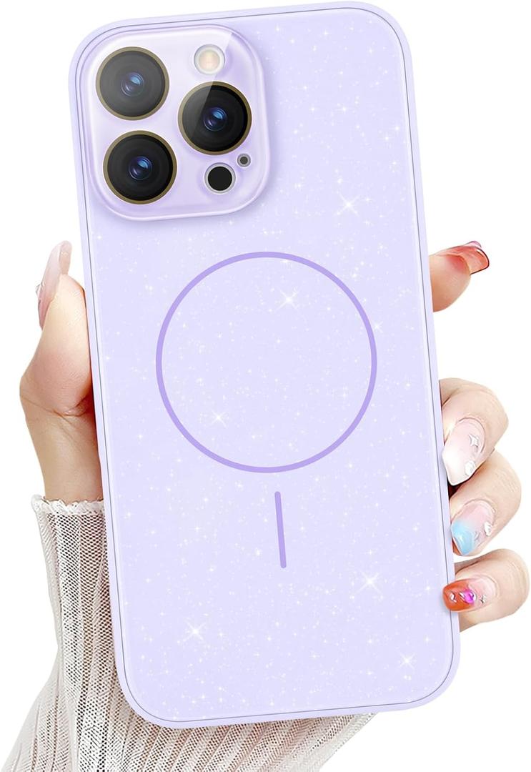 Newseego for iPhone 16 Pro Max Magnetic Case, Cute Bling Sparkle Slim Case for Women Girls Soft TPU Frame Hard PC Back Camera Lens Protection Anti-Scratch Glitter Cover for iPhone 16 Pro Max-Purple
