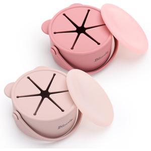 Dilovely Silicone Snack Cups for Toddlers, Toddler Snack Containers, Baby Treat Catcher with DustProof Lid 2 Pack Dishwasher Safe and BPA Free 9 Oz (Rose Lilac)