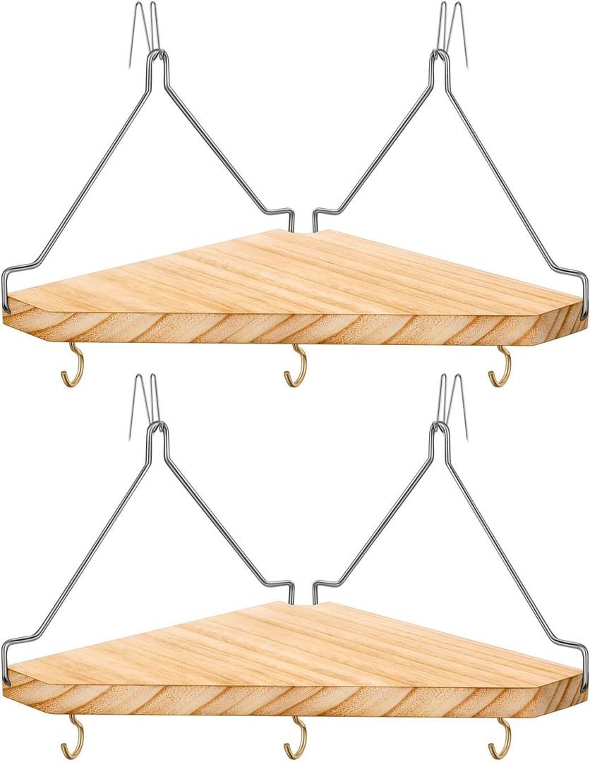 Fabric Wall Cubicle Corner Shelf with Hooks for Work Decor, Wooden Cubicle Organizer Storage Shelf with Hangers Cubicle Accessories for Women Men Desk, 2 Pack