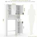 GOODONE White Over The Toilet Storage Cabinet - with 3 Doors and Toilet Paper Holder Stand, FreeStanding, for Bathroom, Restroom, Laundry