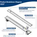 Neodrain 18-Inch Offset Linear Shower Drain with Tile Insert Grate Cover, Brushed 304 Stainless Steel Rectangle Side Outlet Shower Floor Drain, Adjustable Leveling Foot, Hair Strainer/Catcher