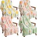 Buryeah 4 Pcs Spring Floral Throw Blankets Flower Flannel Throws Soft Cozy Lightweight Decorative Blankets for Couch Sofa Home Decor Spring Gifts, 40 x 50 Inch