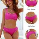Blooming Jelly Womens Bikini Set Two Piece Bandeau Cheeky Bathing Suits Ruffle High Cut Mid Rise Eyelet Swimsuit (XS,Hot Pink)