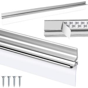 30" Chrome Framed Shower Door Replacement Drip Rail with Vinyl Sweep Door Water Deflector, Applied Mounting Tape and Screws (30Inch)
