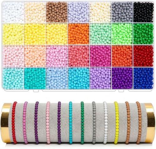 7560Pcs 4mm Acrylic Round Beads for Jewelry Making, 28 Colors Rainbow Round Beads for Bracelets Making Kit Candy Color Plastic Bubble Gum Beads Pastel Loose Beads Bulk for DIY Necklace Crafts